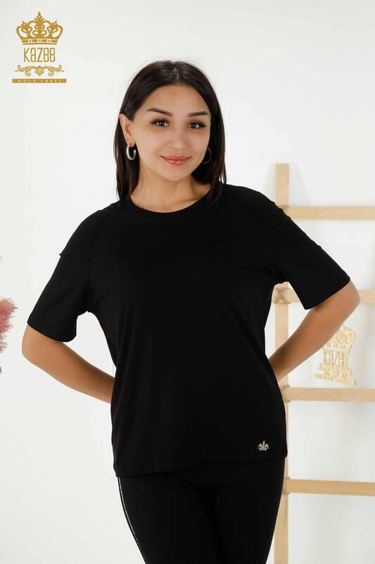 Bluză cu ridicata pentru femei Basic Black - 79219 | KAZEE