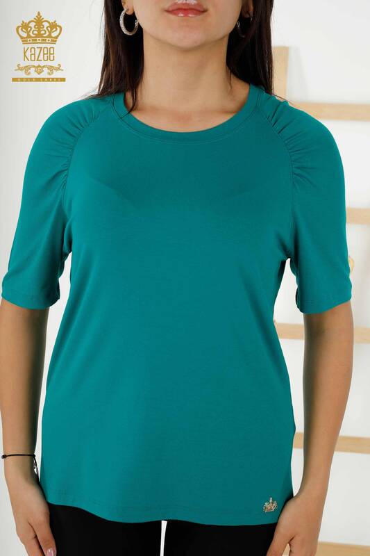 Bluză cu ridicata pentru femei Basic Green - 79219 | KAZEE
