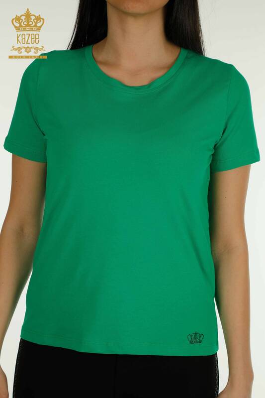Bluză cu ridicata pentru femei Basic Green - 79562 | KAZEE