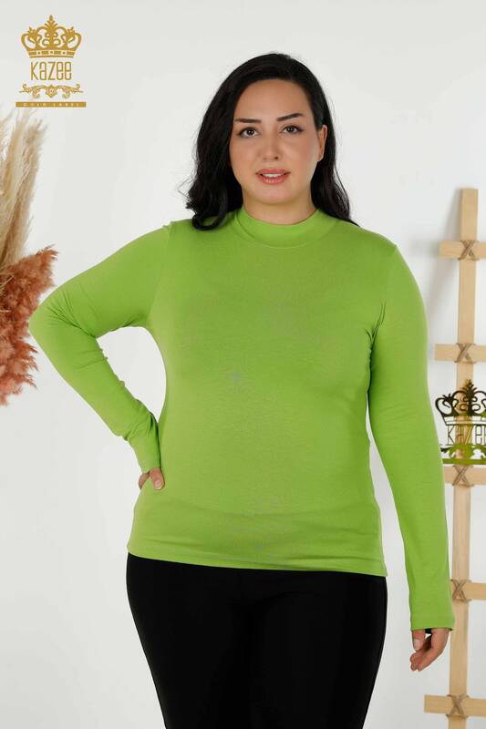 Bluză de damă cu ridicata Basic verde fistic - 79258 | KAZEE