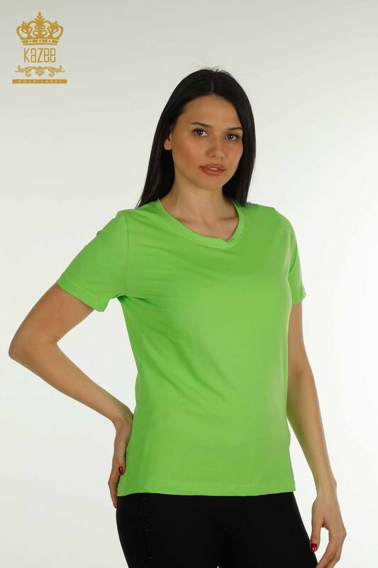 Bluză de damă cu ridicata Basic verde fistic - 79562 | KAZEE