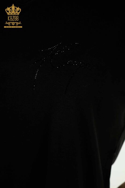 Bluză de damă cu ridicata - Detaliată cu nasturi - Negru - 79297 | KAZEE