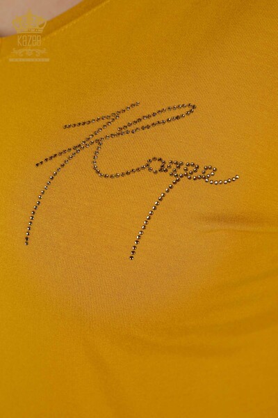 Bluză de damă cu ridicata cu nasturi detaliat șofran - 79297 | KAZEE - Thumbnail