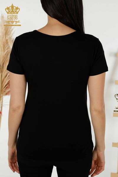 Bluză de damă cu ridicata cu detaliu pe umeri Negru - 79220 | KAZEE - Thumbnail