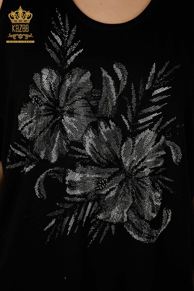Bluză de damă cu ridicata cu detaliu pe umeri Negru - 79289 | KAZEE - Thumbnail