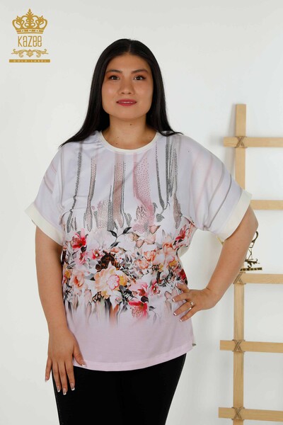 Kazee - Bluză de damă cu ridicata cu model floral digital - 79253 | KAZEE