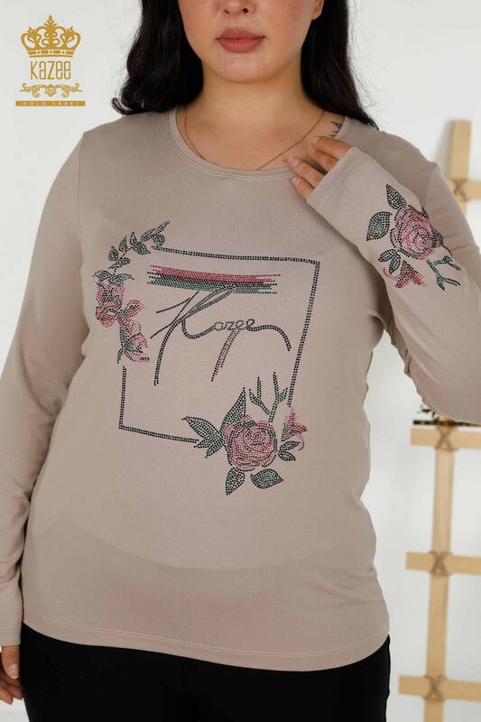 Bluză de damă cu ridicata din nurcă cu modele florale - 79042 | KAZEE
