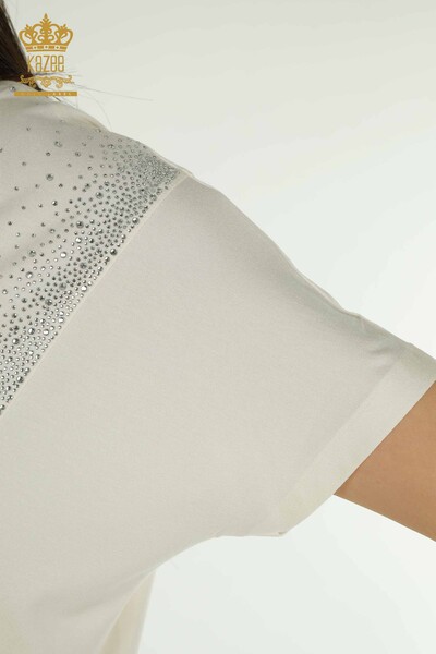 Bluza de dama cu ridicata cu doua buzunare maneca scurta Ecru - 79293 | KAZEE - Thumbnail