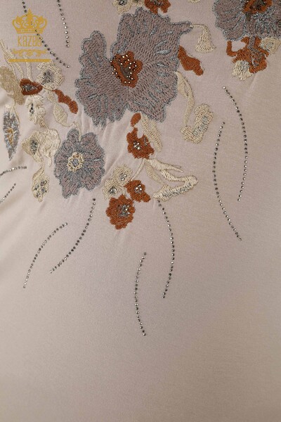 Bluză de damă cu ridicata cu modele florale gri - 79045 | KAZEE - Thumbnail