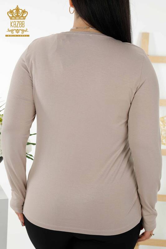 Bluză de damă cu ridicata cu modele florale gri - 79045 | KAZEE