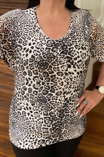 Bluză de damă cu ridicata cu model leopard imprimat digital - 76689 | Kazee - Thumbnail