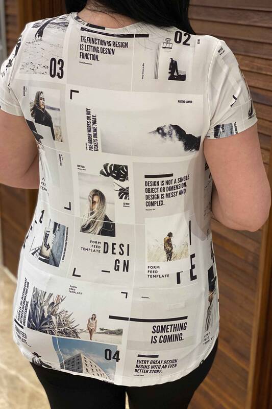 Bluză de damă cu ridicata, cu imprimeu digital, cu decolteu rotund - 77426 | Kazee