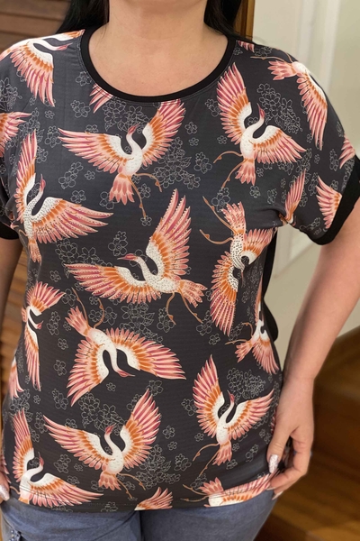 Bluză de damă cu ridicata Detaliu pasăre imprimat digital - 76097 | Kazee - Thumbnail
