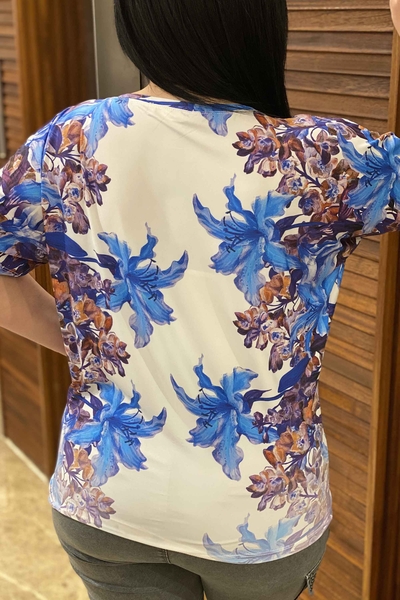 Bluză cu ridicata pentru femei cu mânecă scurtă cu imprimeu digital - 6516 | Kazee - Thumbnail