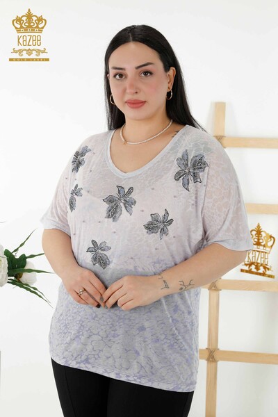 Bluză de damă cu ridicata cu model floral Indigo - 79126 | KAZEE - Thumbnail