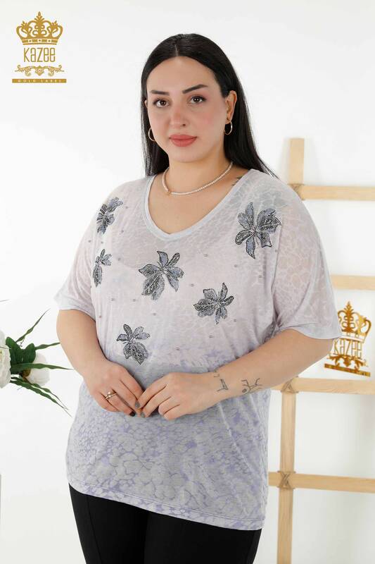 Bluză de damă cu ridicata cu model floral Indigo - 79126 | KAZEE