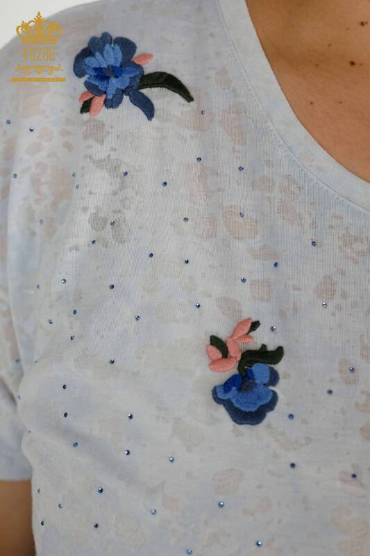 Bluză de damă cu ridicata cu model floral Indigo - 79134 | KAZEE