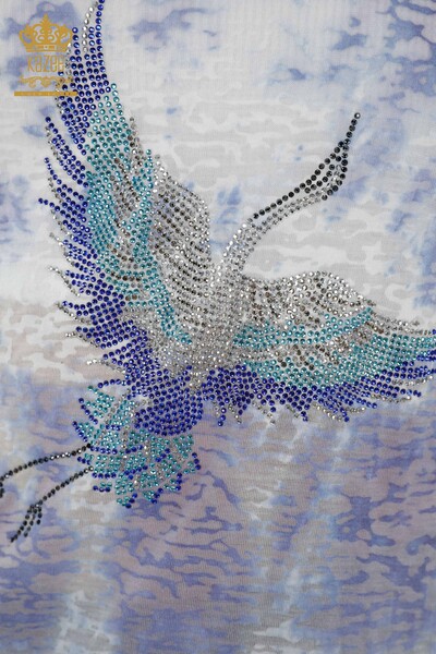 Bluză de damă cu ridicata cu model de păsări Indigo - 79124 | KAZEE - Thumbnail