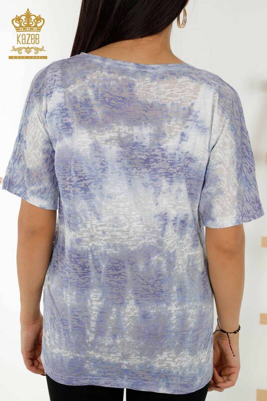 Bluză de damă cu ridicata cu model de păsări Indigo - 79124 | KAZEE