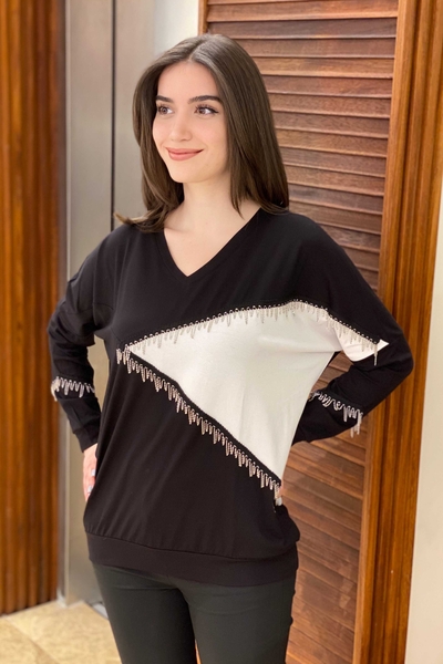 Bluză cu ridicata pentru femei cu mânecă lungă cu lanț - 77590 | Kazee - Thumbnail