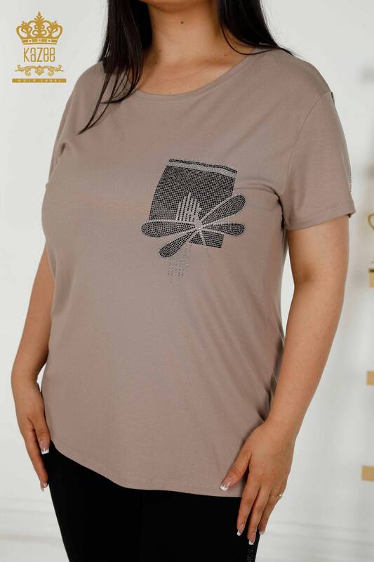 Bluză de damă cu ridicata Libelula nurcă detaliată - 79370 | KAZEE