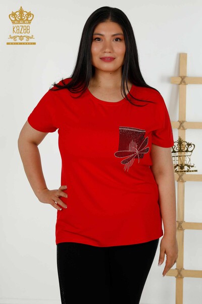 Bluză cu ridicata pentru femei Dragonfly Detailed Red - 79370 | KAZEE - Thumbnail