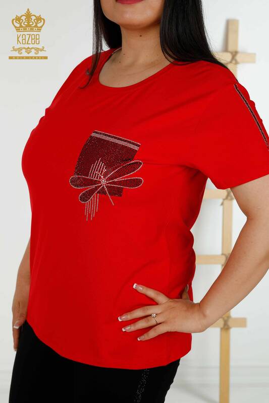 Bluză cu ridicata pentru femei Dragonfly Detailed Red - 79370 | KAZEE