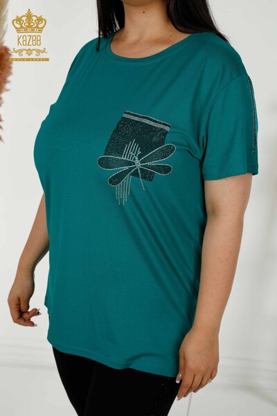 Bluză de damă verde cu detaliu libelulă - 79370 | KAZEE - Thumbnail