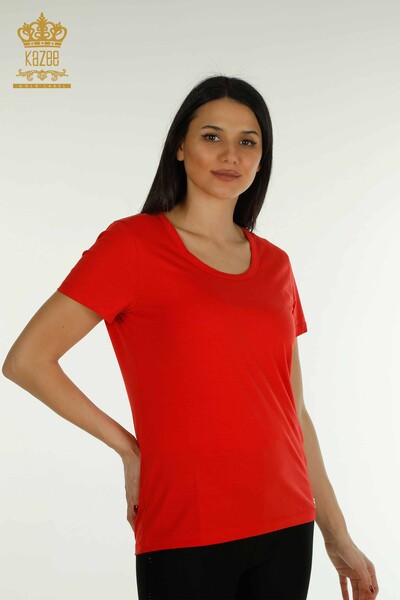 Bluză de damă cu ridicata roșu de bază cu logo - 79177 | KAZEE - Thumbnail