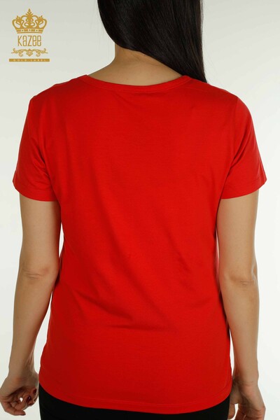 Bluză de damă cu ridicata roșu de bază cu logo - 79177 | KAZEE - Thumbnail