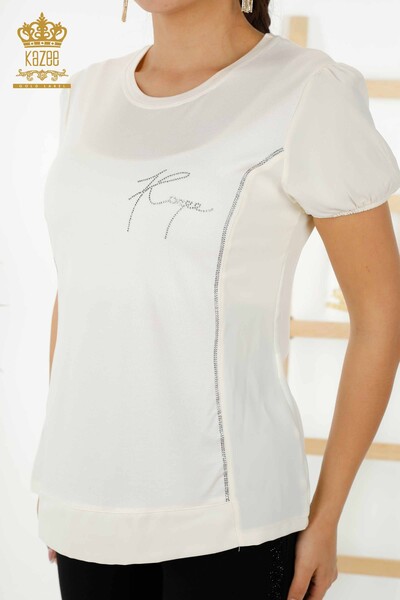 Bluză cu mânecă scurtă pentru femei albă - 79226 | KAZEE - Thumbnail