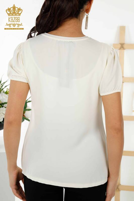 Bluză cu mânecă scurtă pentru femei albă - 79226 | KAZEE