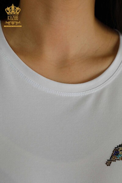 Bluză de damă cu ridicata - Mânecă scurtă - alb - 79511 | KAZEE - Thumbnail