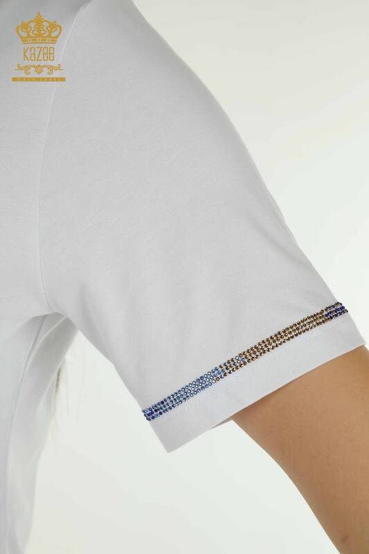 Bluză de damă cu ridicata - Mânecă scurtă - alb - 79511 | KAZEE