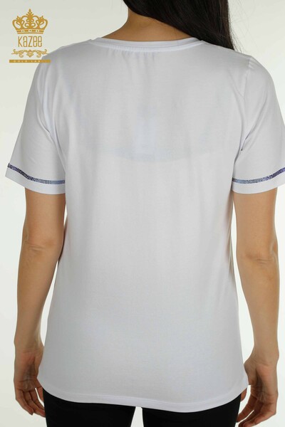 Bluză de damă cu ridicata - Mânecă scurtă - alb - 79511 | KAZEE - Thumbnail
