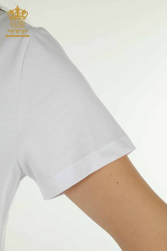 Bluză de damă cu ridicata - Mânecă scurtă - alb - 79561 | KAZEE