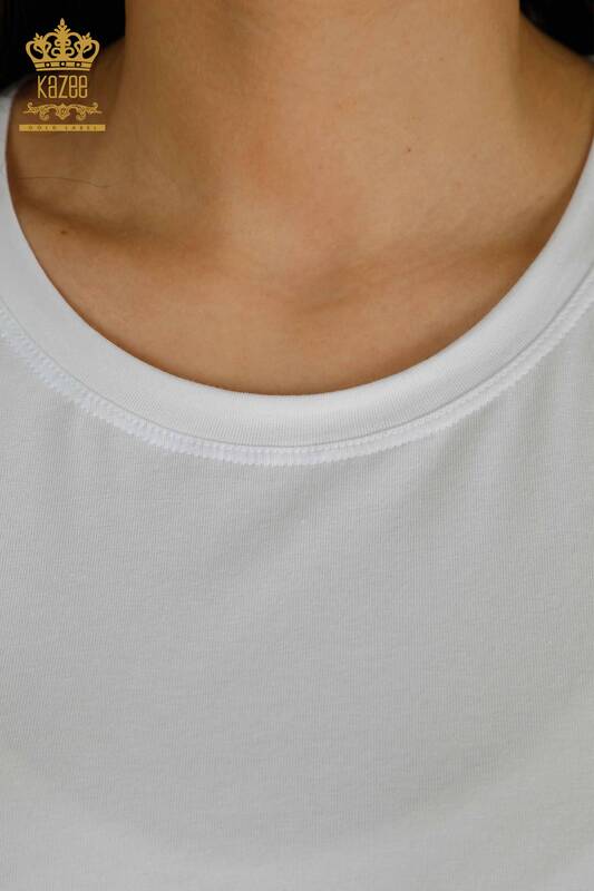Bluză de damă cu ridicata - Mânecă scurtă - alb - 79563 | KAZEE