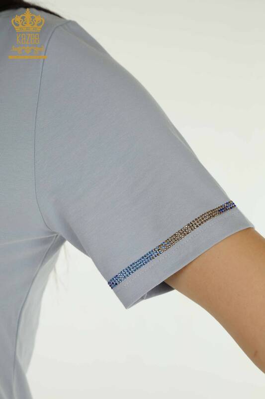 Bluză de damă cu ridicata - Mânecă scurtă - albastru - 79511 | KAZEE