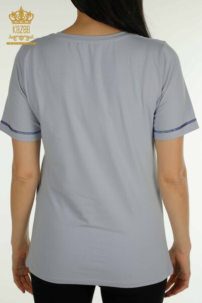 Bluză de damă cu ridicata - Mânecă scurtă - albastru - 79511 | KAZEE - Thumbnail
