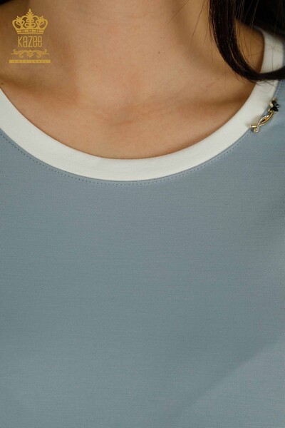 Bluză de damă cu ridicata - Mânecă scurtă - albastru - 79536 | KAZEE - Thumbnail (2)
