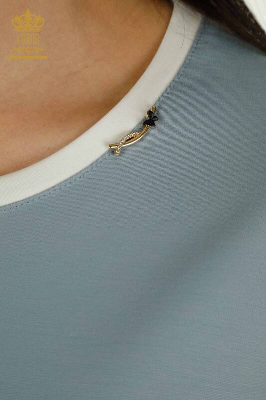 Bluză de damă cu ridicata - Mânecă scurtă - albastru - 79536 | KAZEE