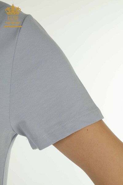 Bluză de damă cu mânecă scurtă albastru - 79561 | KAZEE - Thumbnail