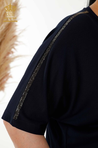 Bluză de damă cu mânecă scurtă bleumarin - 78804 | KAZEE - Thumbnail