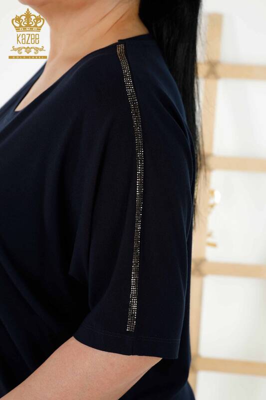 Bluză de damă cu mânecă scurtă bleumarin - 78804 | KAZEE