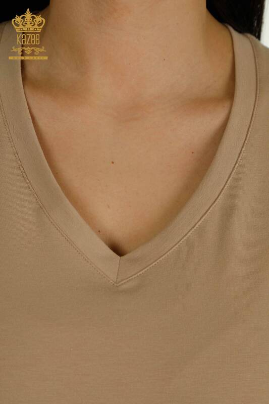 Bluză de damă cu ridicata - Mânecă scurtă - bej - 79561 | KAZEE