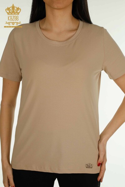 Bluză de damă cu ridicata - Mânecă scurtă - bej - 79563 | KAZEE - Thumbnail
