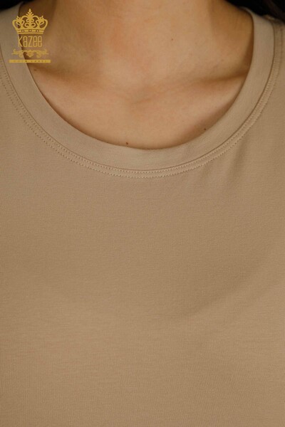 Bluză de damă cu ridicata - Mânecă scurtă - bej - 79563 | KAZEE - Thumbnail