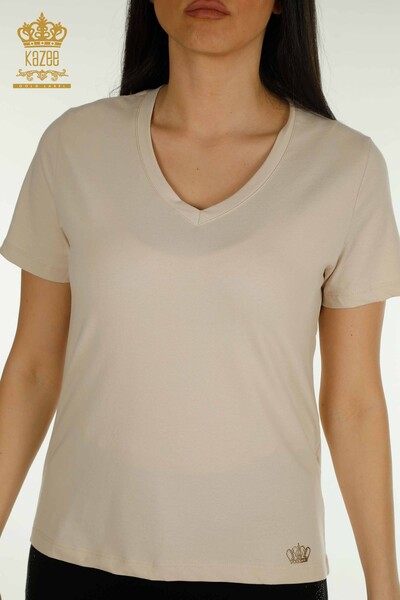 Bluză de damă cu ridicata - Mânecă scurtă - bej deschis - 79561 | KAZEE - Thumbnail