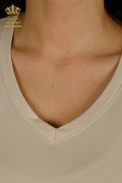 Bluză de damă cu ridicata - Mânecă scurtă - bej deschis - 79561 | KAZEE - Thumbnail