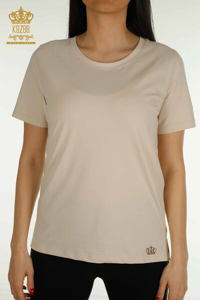 Bluză de damă cu ridicata - mânecă scurtă - bej deschis - 79563 | KAZEE - Thumbnail
